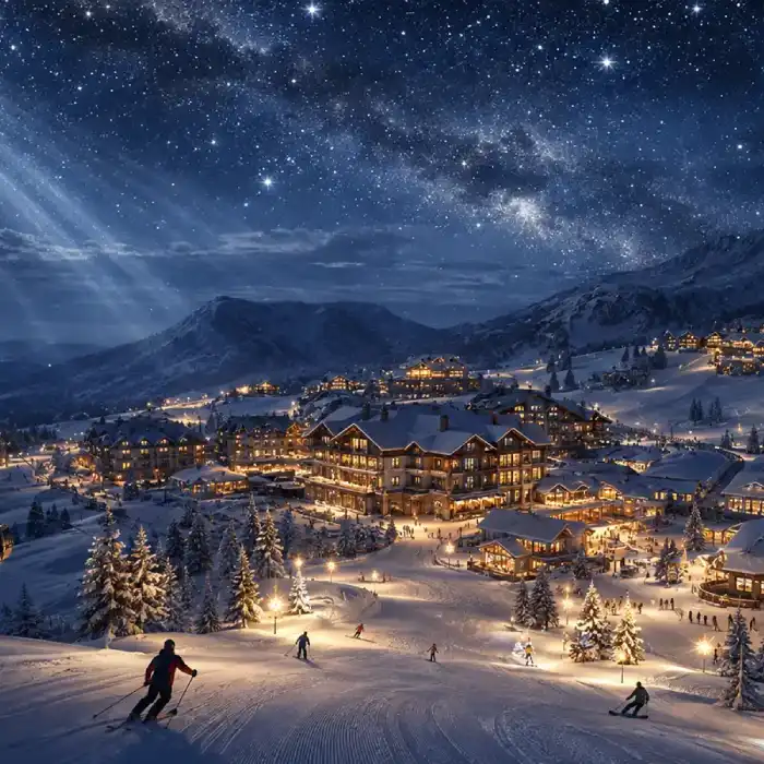 Snow-covered ski mountains